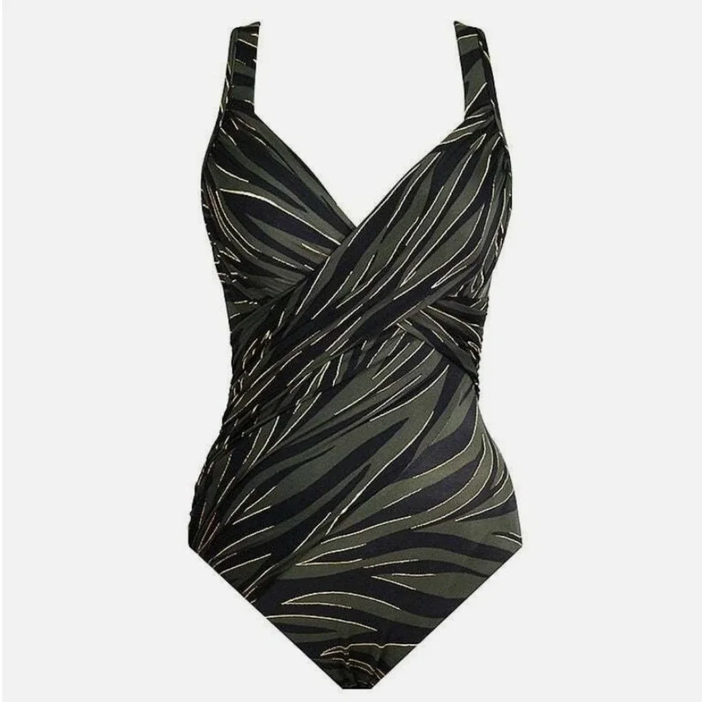 Miraclesuit Seabra Oceanus Shaping Swimsuit Olivetta Zebra Ruched NWOT Sz16 Boho